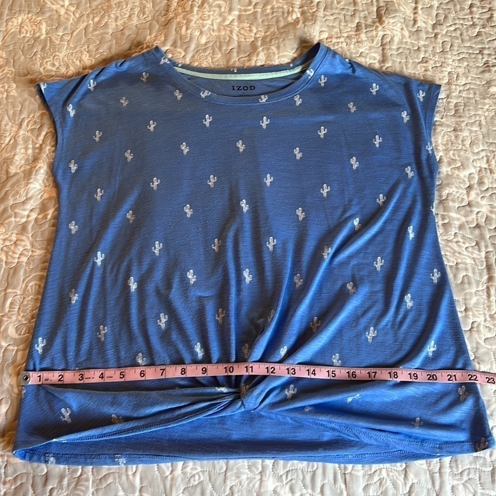 IZOD Cactus Print Tie Hem Comfy Short Sleeve Loose Size Large - Picture 6 of 11